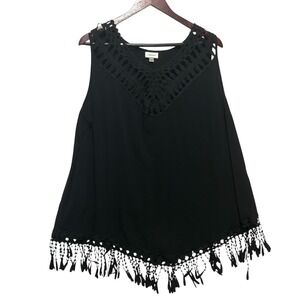 Avenue Women Crochet Fringe Hippie Festival Top 18/20 Black Y2K Indie Whimsigoth
